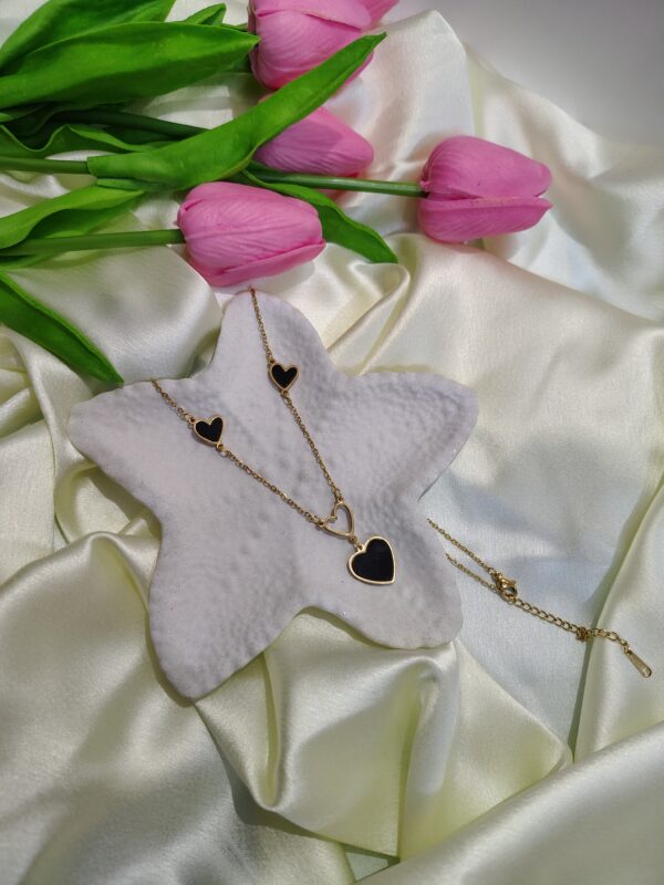 korean style rose gold necklace triple black heart edition