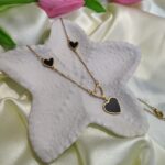 korean style rose gold necklace triple black heart edition
