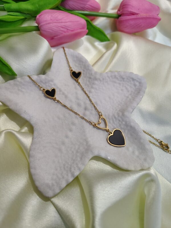 korean style rose gold necklace triple black heart edition