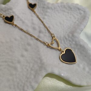 korean style rose gold necklace triple black heart edition