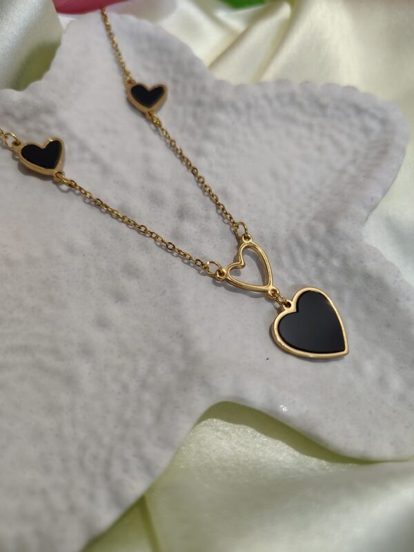 korean style rose gold necklace triple black heart edition