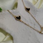korean style rose gold necklace triple black heart edition