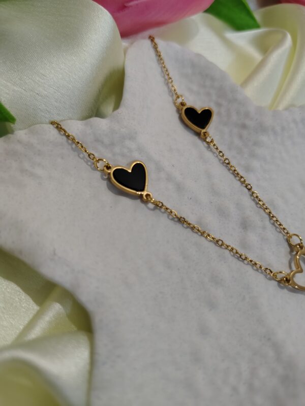 korean style rose gold necklace triple black heart edition