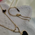 korean style rose gold necklace triple black heart edition