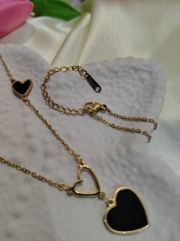korean style rose gold necklace triple black heart edition