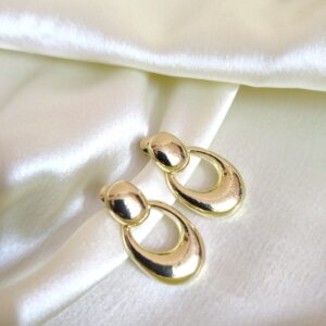 vintage inspired polished gold oval drop earrings